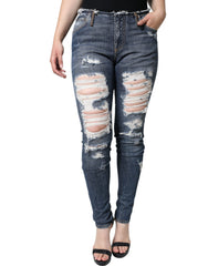 Jean skinny déchiré en coton stretch bleu Dolce & Gabbana