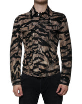 Dolce & Gabbana braune Jacke mit Tigerprint, Knopfleiste und Kragen
