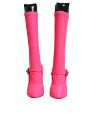 Bottes hautes Dolce & Gabbana en nylon rose et cristal Valley
