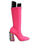 Bottes hautes Dolce & Gabbana en nylon rose et cristal Valley