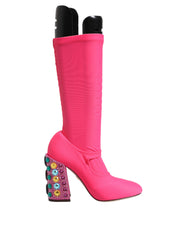Bottes hautes Dolce & Gabbana en nylon rose et cristal Valley
