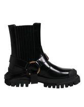 Bottes de randonnée Dolce & Gabbana en cuir noir stretch à enfiler