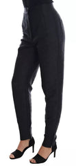 Dolce & Gabbana Schwarze Hose mit hohem Bund und floralem Brokatmuster