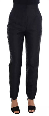 Dolce & Gabbana Schwarze Hose mit hohem Bund und floralem Brokatmuster