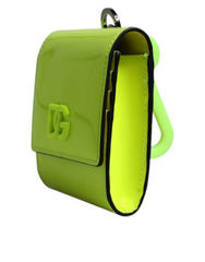 Portefeuille Dolce & Gabbana jaune et vert à deux volets avec logo DG et cordon tour de cou, porte-cartes