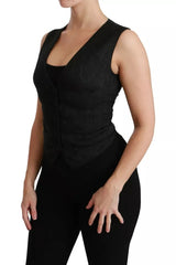 Dolce & Gabbana Gilet en dentelle noire slim top en soie