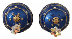 Boucles d'oreilles Dolce & Gabbana en laiton doré, boule de Noël bleue et cristal, crochet de bijouterie.