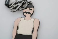 Porte-clés Dolce & Gabbana en cuir noir avec logo pêcheur