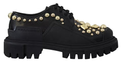 Chaussures de randonnée Dolce & Gabbana en cuir noir, style Derby, ornées de détails décoratifs