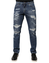 Jean skinny en coton bleu déchiré Dolce & Gabbana