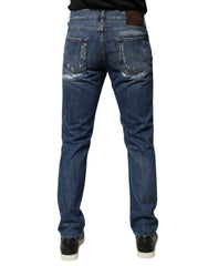 Jeans skinny in denim di cotone strappato blu Dolce & Gabbana