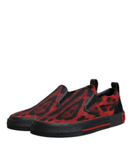 Baskets basses Dolce & Gabbana pour homme, en coton, motif léopard rouge et noir