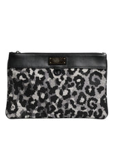 Dolce & Gabbana Mehrfarbige Leoparden-Jacquard-Logo-Plakette Herren-Beuteltasche
