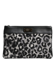 Dolce & Gabbana Mehrfarbige Leoparden-Jacquard-Logo-Plakette Herren-Beuteltasche