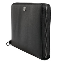 Dolce & Gabbana Schwarzes Kalbsleder-Logo-Reißverschluss-Portemonnaie