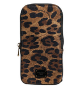 Portefeuille zippé Dolce & Gabbana en cuir Dauphine imprimé léopard marron