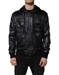 Veste blouson Dolce & Gabbana en nylon noir à capuche et fermeture éclair intégrale