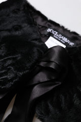 Dolce & Gabbana Black Lamb Fur Women Neck Warmer Winter Scarf