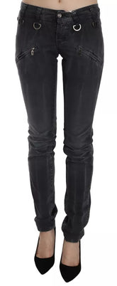 Jean skinny gris délavé John Galliano, taille basse, fermeture éclair latérale