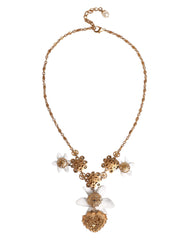 Collier pendentif Dolce & Gabbana en laiton doré et cristal, orné d'un lys et d'un cœur sacré