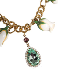 Dolce & Gabbana Halskette mit kurzem Kettenanhänger aus Goldmessing und Kristallblume