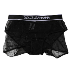 Dolce & Gabbana Schwarzer Tüll-Nylon-Slip mit mittelhohem Bund