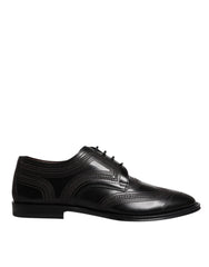 Chaussures habillées Derby classiques en cuir noir brodé Dolce & Gabbana