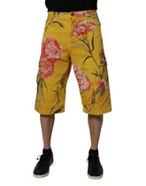 Bermuda en denim cargo jaune à fleurs Dolce & Gabbana pour homme