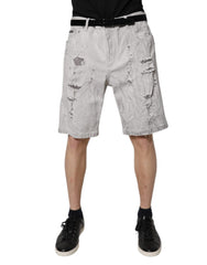 Dolce & Gabbana Hellgraue, zerrissene Herren-Denim-Bermudashorts