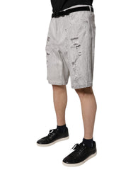 Dolce & Gabbana Hellgraue, zerrissene Herren-Denim-Bermudashorts