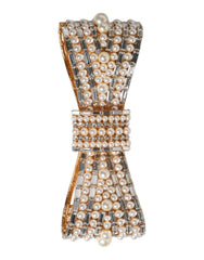 Broche Dolce & Gabbana en laiton doré ornée d'un nœud et de cristaux et fausses perles