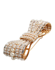 Broche Dolce & Gabbana en laiton doré ornée d'un nœud et de cristaux et fausses perles