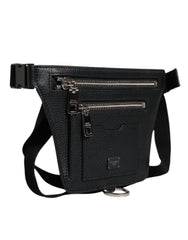 Dolce & Gabbana Black Calfskin Logo Plaque Belt Waist Men Fanny Pack Bag