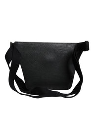 Dolce & Gabbana Black Calfskin Logo Plaque Belt Waist Men Fanny Pack Bag