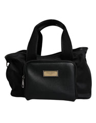 Dolce & Gabbana Schwarze Schultertasche mit Haustier-Tragegurt und Logo-Plakette