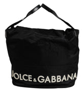 Dolce & Gabbana Schwarze Nylon-Schultertasche mit weißem Logo und ikonischem Logo