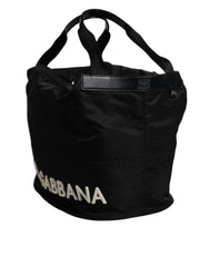 Dolce & Gabbana Schwarze Nylon-Schultertasche mit weißem Logo und ikonischem Logo