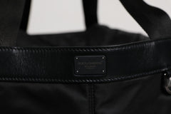 Dolce & Gabbana Schwarze Nylon-Schultertasche mit weißem Logo und ikonischem Logo