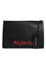 Pochette en cuir noir ornée Dolce & Gabbana #DGFamily