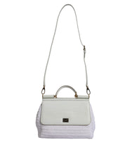 Sac bandoulière Dolce & Gabbana en cuir raphia blanc avec poignée supérieure