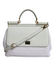 Sac bandoulière Dolce & Gabbana en cuir raphia blanc avec poignée supérieure