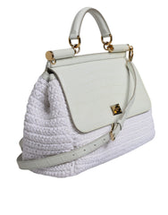 Sac bandoulière Dolce & Gabbana en cuir raphia blanc avec poignée supérieure
