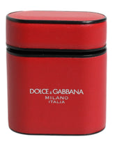 Étui à rabat Dolce & Gabbana en cuir de veau rouge imprimé du logo, pour AirPods
