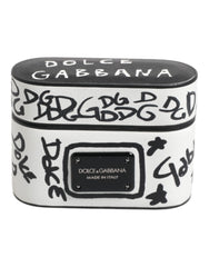 Étui pour AirPods Dolce & Gabbana en cuir noir et blanc avec logo en relief.