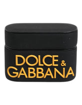 Étui pour AirPods Dolce & Gabbana en silicone noir et jaune avec logo en relief