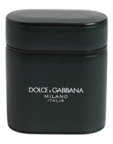 Étui à rabat pour AirPods Dolce & Gabbana en cuir de veau noir imprimé du logo.