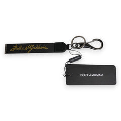 Porte-clés Dolce & Gabbana pour homme, en nylon noir avec logo et laiton argenté.