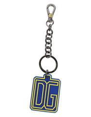 Porte-clés homme Dolce & Gabbana bleu et jaune, logo DG en caoutchouc argenté