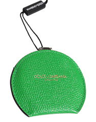 Porte-miroir rond en cuir de veau vert Dolce & Gabbana avec logo