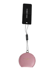 Porte-miroir rond en cuir de veau rose Dolce & Gabbana avec logo